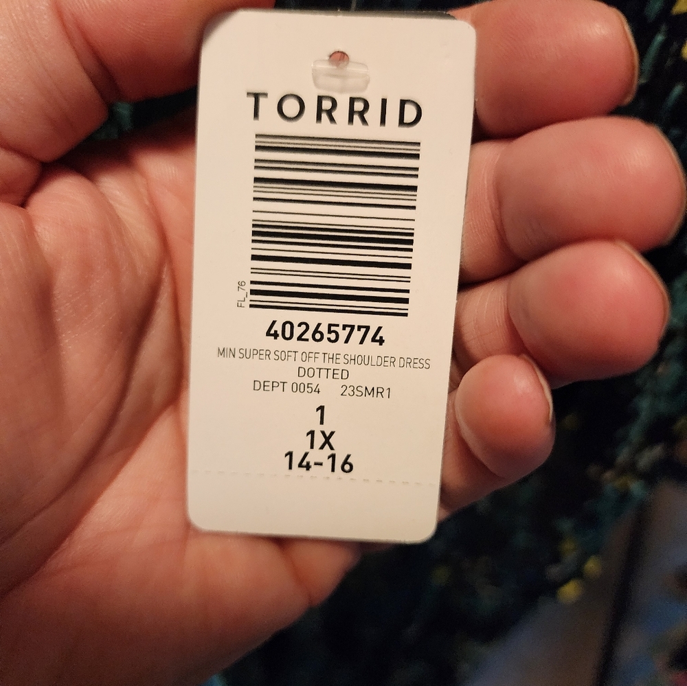Torrid off Shoulder Smocked Mini Dress Black/Green/Yellow, NWT - Picture 3 of 4